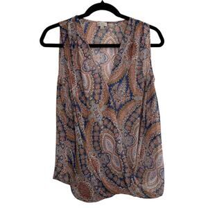 Women's Sleeveless Sheer Paisley Print Top Blouse Small